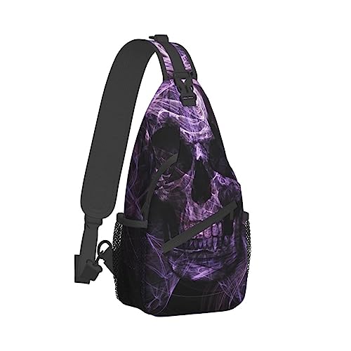 SJOAOAA Sling Rucksack Brusttasche Musik Anti Diebstahl Crossbody Schulter Pack Daypack Outdoor Sport Reisen Wandern für Männer Frauen, Lila Totenkopf, One size von SJOAOAA