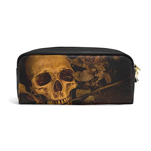 SJOAOAA Stifteetui aus PU-Leder mit Totenkopf-Motiv, für Make-up, Kosmetik, Reisen, Schultasche, siehe abbildung, Einheitsgröße, Taschen-Organizer von SJOAOAA