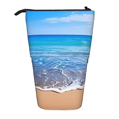 SJOAOAA Strand und Meer Federmäppchen Stand Up Bleistift Tasche Niedlich Teleskop Bleistift Halter Fall Make-up Tasche für Büro, Schwarz , Einheitsgröße, Stehendes Federmäppchen von SJOAOAA