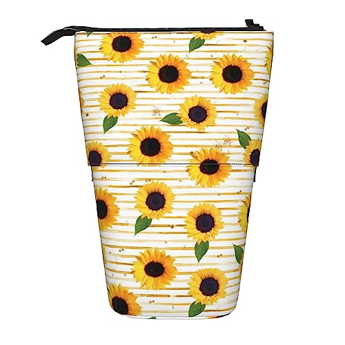 SJOAOAA Sunflower Standing Pencil Case, Cute Pencil Pouch Large Capacity Pen Case Portable Pencil Bag for Women Men, Schwarz , Einheitsgröße, Stehendes Federmäppchen von SJOAOAA