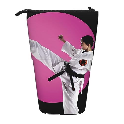 SJOAOAA Taekwondo Design Stehendes Federmäppchen, niedliches Stifteetui, Teleskop-Schreibwaren-Tasche, Make-up-Kosmetiktasche für Frauen Büro, Schwarz , Einheitsgröße, Stehendes Federmäppchen von SJOAOAA