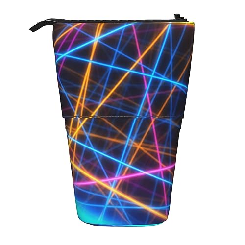 SJOAOAA Teleskop Federmäppchen Bleistift Tasche Stand Up Bunte Linien Kunst Druck Bleistift Halter Stifttasche Kosmetiktasche mit Reißverschluss für Männer Frauen, Schwarz , Einheitsgröße, Stehendes von SJOAOAA