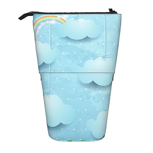 SJOAOAA Teleskop Federmäppchen Bleistift Tasche Stand Up Cartoon Wolken Druck Bleistifthalter Stifteetui Kosmetiktasche mit Reißverschluss für Männer Frauen, Schwarz , Einheitsgröße, Stehendes von SJOAOAA