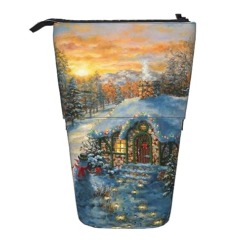 SJOAOAA Teleskop Federmäppchen Bleistift Tasche Stand Up Christmas Lodge Print Bleistift Halter Stifttasche Kosmetiktasche mit Reißverschluss für Männer Frauen, Schwarz , Einheitsgröße, Stehendes von SJOAOAA