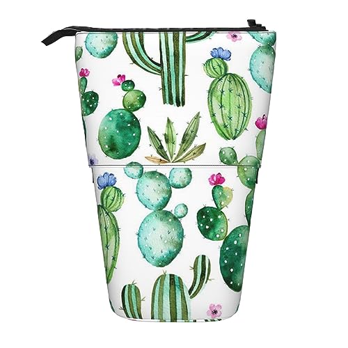 SJOAOAA Teleskop Federmäppchen Bleistift Tasche Stand Up Kaktus Blume Print Bleistift Halter Stifteetui Kosmetiktasche mit Reißverschluss für Männer Frauen, Schwarz , Einheitsgröße, Stehendes von SJOAOAA