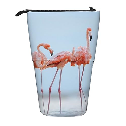 SJOAOAA Teleskop Federmäppchen Bleistift Tasche Stand Up Niedlich Flamingo Print Bleistift Halter Stifteetui Kosmetiktasche mit Reißverschluss für Männer Frauen, Schwarz , Einheitsgröße, Stehendes von SJOAOAA