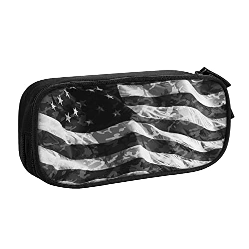 SJOAOAA Tropischer Paradiesvogel, großes Fassungsvermögen, Doppel-Federmäppchen, mit Reißverschlussfach, Schreibwarentasche, großes Federmäppchen, Make-up-Tasche, Camouflage Amerikanische Flagge, von SJOAOAA