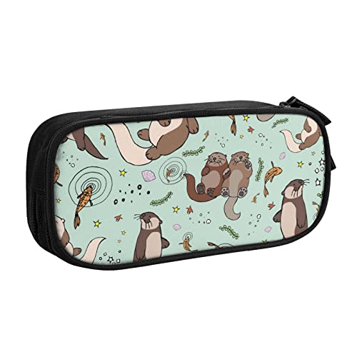 SJOAOAA Us Militär-Soldaten Patriotischer Gedenktag Große Kapazität Doppel-Federtasche mit Reißverschlussfach Schreibwarentasche Federmäppchen Große Bleistifttasche Make-up-Tasche, Otter, von SJOAOAA