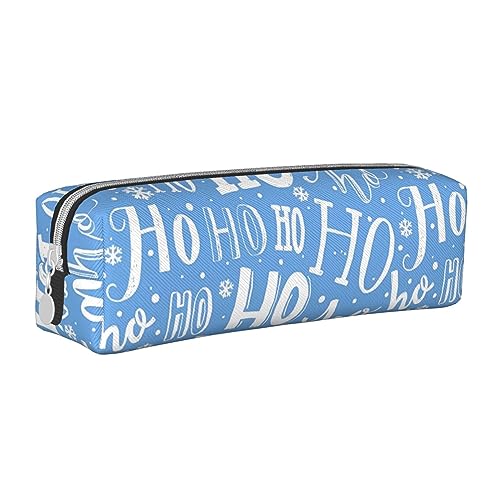 SJOAOAA Weihnachten Hohoho Geschenk Blau und Weiß Bleistift Fall Pouch Stifthalter Leder Bleistift Taschen Box Organizer Reißverschluss Kosmetik Make-up Aufbewahrungstasche, Siehe Abbildung, von SJOAOAA