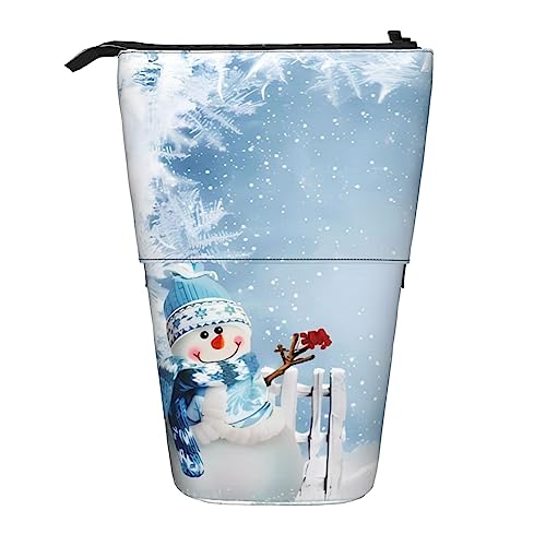 SJOAOAA Weihnachten Schneemann Bleistift Fall Stand Up Bleistift Tasche Niedlich Teleskop Bleistift Halter Fall Make-up Tasche für Büro, Schwarz , Einheitsgröße, Stehendes Federmäppchen von SJOAOAA