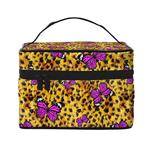 Schmetterling Reise Make-up Tasche für Frauen Große Kosmetiktaschen Tragbare Make-up Organizer Tasche Urlaub Kulturbeutel Mädchen Make-up Aufbewahrungskoffer, Schmetterling Leopard Skin2, Einheitsgröße von SJOAOAA