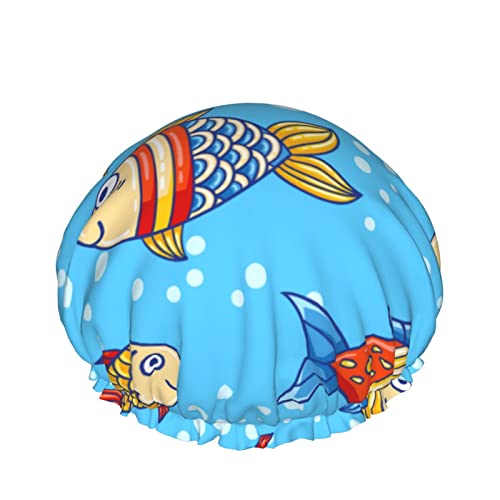 Schöne Cartoon Fisch Duschhaube Für Frauen, Schichten Baden Dusche Wiederverwendbare Gummiband Stretch Hem Haar Hut von SJOAOAA