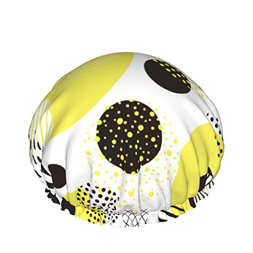 Schwarze gelbe runde Streifen-Duschhaube für Frauen, Schichten, Baden, Dusche, wiederverwendbar, elastisches Band, Stretch-Saum, Haarhut von SJOAOAA