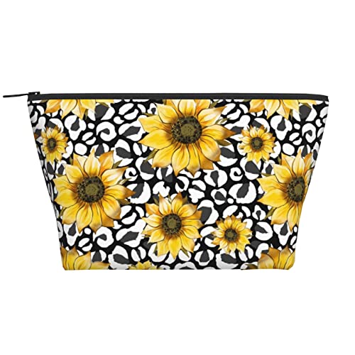 Sonnenblumen-Make-up-Tasche für Frauen, Reise-Kulturbeutel, Mädchen, Make-up-Organizer, tragbare Kosmetiktaschen, Urlaub, Make-up, Aufbewahrungskoffer, Sonnenblumen Leopard Haut, Einheitsgröße von SJOAOAA