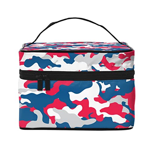 Sonnenblumen Reise-Make-up-Tasche für Frauen, große Kosmetiktaschen, tragbare Make-up-Organizer-Tasche, Urlaub, Kulturbeutel, Mädchen, Make-up-Aufbewahrungskoffer, Blau / Rot / Camouflage, Einheitsgröße von SJOAOAA