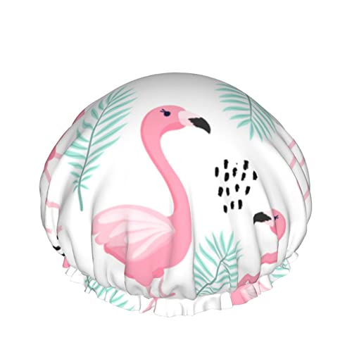 Tropische Flamingo-Duschhaube für Frauen, Schichten, Baden, Dusche, wiederverwendbar, elastisches Band, Stretch-Saum, Haarhut von SJOAOAA