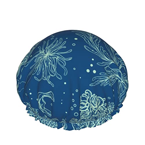 Vintage Meerjungfrau Blau Marine Floral Duschhaube Für Frauen Schichten Baden Dusche Wiederverwendbar Elastisches Band Stretch Hem Haar Hut von SJOAOAA