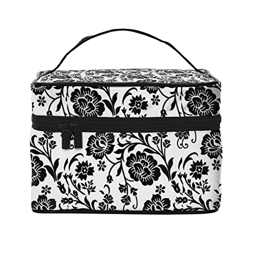 Vintage Pilz Reise Make-up Tasche für Frauen Große Kosmetiktaschen Tragbare Make-up Organizer Tasche Urlaub Kulturbeutel Mädchen Make-up Aufbewahrungskoffer, Schwarz Boho Floral, Einheitsgröße von SJOAOAA