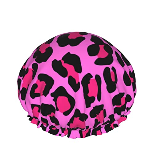 Vintage Pink Leopard Duschhaube für Frauen, Schichten Baden Dusche Wiederverwendbare Gummiband Stretch Hem Haar Hut von SJOAOAA