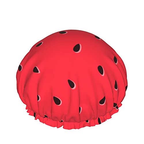 Wassermelone Textur Mit Samen Duschhaube Für Frauen, Schichten Baden Dusche Wiederverwendbare Elastische Band Stretch Hem Haar Hut von SJOAOAA