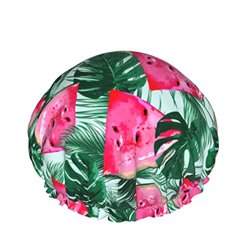Wassermelone Tropische Palmenblätter Duschhaube für Frauen, Schichten Baden Dusche Wiederverwendbares Gummiband Stretch Hem Haar Hut von SJOAOAA