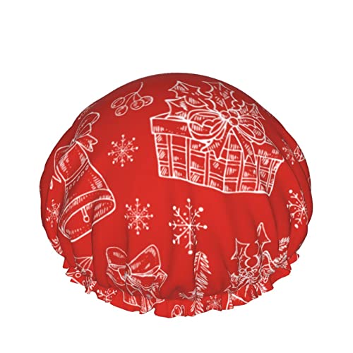 Weihnachtshintergrund Duschhaube für Frauen, Schichten Baden Dusche Wiederverwendbare Gummiband Stretch Hem Haar Hut von SJOAOAA