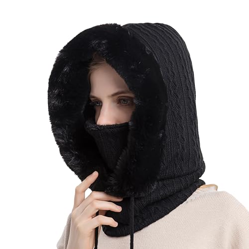 Balaclava Damen Herren Sturmhaube mit Gesichtsmaske Warm Verdickt Skimütze Winddicht Strickmütze Outdoor Radfahren Winterhüte Schal Set Schlupfmütze für Snowboarden Skating Motorrad von SJTJSPX