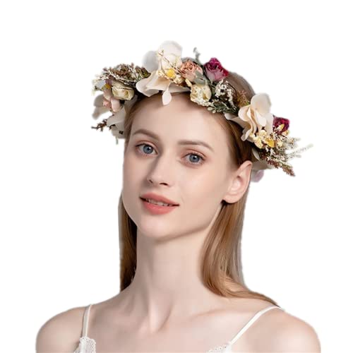 Blumenkranz Haare Blumenkrone Braut Stirnband Festival Hochzeit Damen Haarband Mädchen Kinder Haarschmuck Verstellbar Kopfband Brautjungfer Kopfschmuck für Halloween Weihnachten Geburtstag Party von SJTJSPX