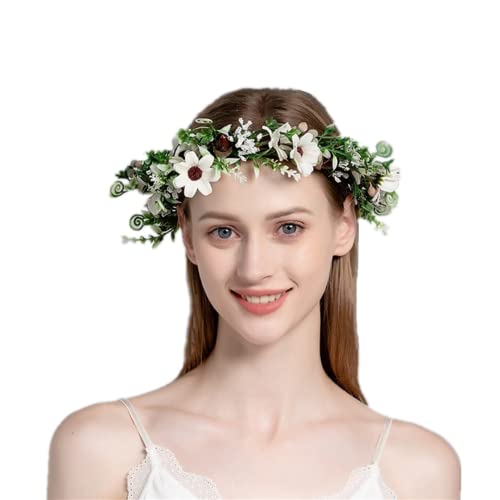 Blumenkranz Haare Blumenkrone Braut Stirnband Festival Hochzeit Damen Haarband Mädchen Kinder Haarschmuck Verstellbar Kopfband Brautjungfer Kopfschmuck für Halloween Weihnachten Geburtstag Party von SJTJSPX