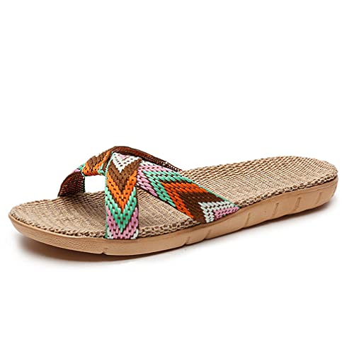 Pantoletten Damen Slipper Rutschfest Badeschuhe Sommer Strandschuhe Bequeme Schlappen Frauen Hausschuhe Leinen Pantoffeln Leicht Slippers Plattform Badelatschen Indoor Outdoor Dusch Badeschlappen von SJTJSPX