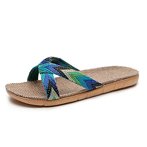 Pantoletten Herren Slipper Rutschfest Badeschuhe Sommer Strandschuhe Bequeme Schlappen Männer Hausschuhe Leinen Pantoffeln Leicht Slippers Plattform Badelatschen Indoor Outdoor Dusch Badeschlappen von SJTJSPX