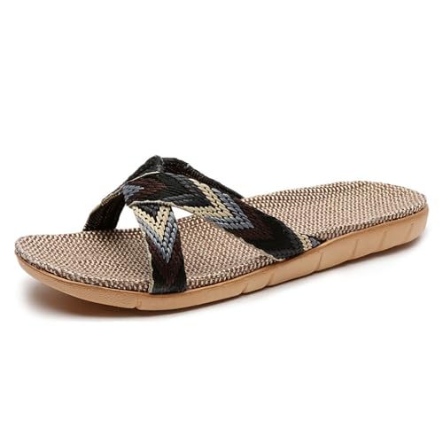 Pantoletten Herren Slipper Rutschfest Badeschuhe Sommer Strandschuhe Bequeme Schlappen Männer Hausschuhe Leinen Pantoffeln Leicht Slippers Plattform Badelatschen Indoor Outdoor Dusch Badeschlappen von SJTJSPX