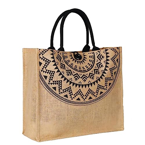 SJTJSPX Jutetasche Groß Jute Einkaufstasche Retro Jutebeutel Geschenktasche mit Griffen Wiederverwendbar Jute Shopper Tasche Strandtasche von SJTJSPX