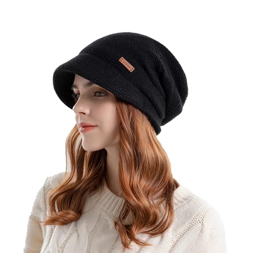 SJTJSPX Slouch Beanie Mütze Damen Mädchen Strickmütze Warm Wintermütze Winddicht Fleecefutter Basecap Outdoor SKi Slouchy Verdickt Skull Cap für Radfahren Reisen Laufen von SJTJSPX