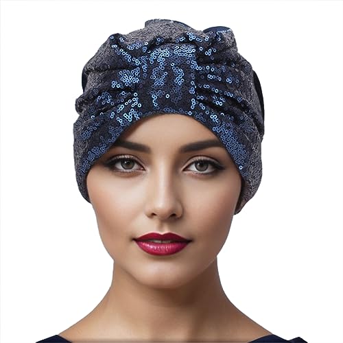 SJTJSPX Turban Mütze Damen Schlafmütze Weiche Elastische Bandana Cap Knot Bonnet Beanie Haarausfall Chemo Hüte Pailletten Headwraps Frauen Kopfbedeckung Mode Hijab Cap Muslim Kopftuch von SJTJSPX