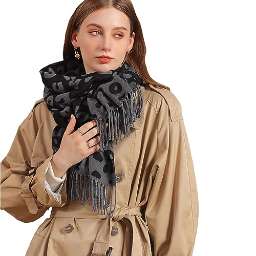 SJTJSPX Winterschal Damen Leopardenmuster Schal übergroßer Quadratisch Deckenschal Warm Weich Langschal Outdoor Winddicht Halstuch Frauen Strickschal Stola für Freizeit Reisen Skifahren wandern von SJTJSPX