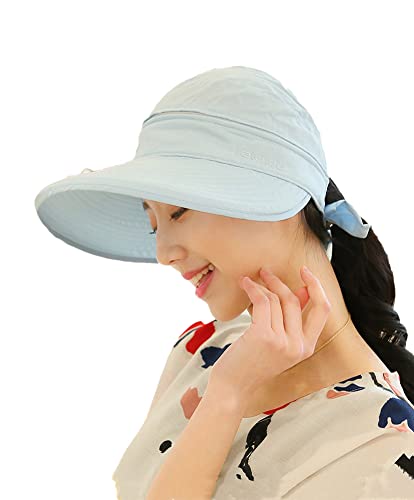 Sonnenhut Damen Strandhut Sonnenschutz Sommerhut mit Reißverschluss Breite Krempe Kappe Faltbar Visor Cap Abnehmbar Sonnenmütze Atmungsaktiv Frauenhut Outdoor Schirmmütze für Reisen Camping Golf von SJTJSPX