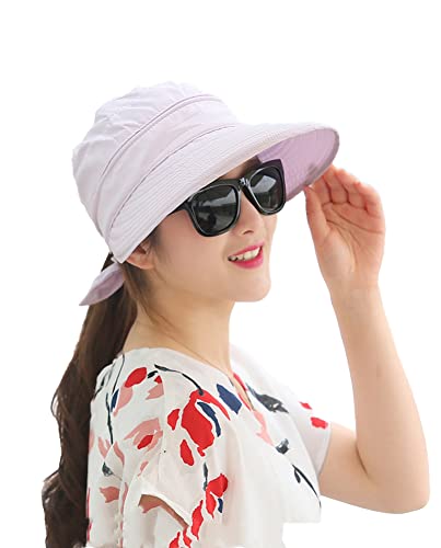 Sonnenhut Damen Strandhut Sonnenschutz Sommerhut mit Reißverschluss Breite Krempe Kappe Faltbar Visor Cap Abnehmbar Sonnenmütze Atmungsaktiv Frauenhut Outdoor Schirmmütze für Reisen Camping Golf von SJTJSPX