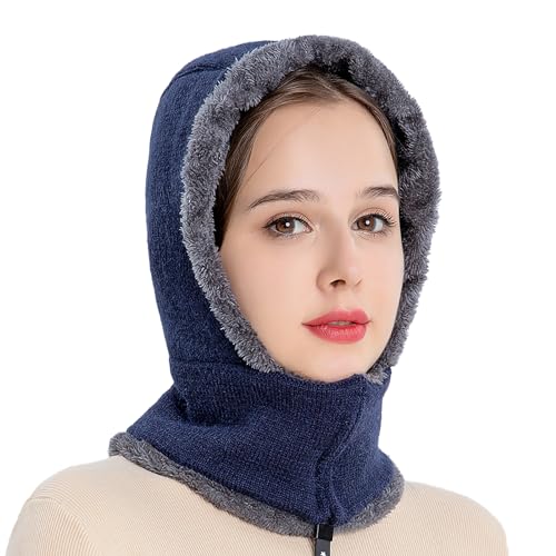 Strickmütze Damen Mädchen Balaclava 2 in 1 Winterhüte Schal Set Warm Beanie Mütze mit Ohrenschutz Winddicht Sturmhaube Outdoor Verdickt Skimütze für Snowboarden Radfahren Skating von SJTJSPX