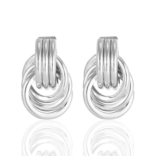 SJUIEO 14 Karat versilberte Statement-Ohrringe mit Geschenkbox, geometrische Ohrringe für Frauen und Mädchen, silberne Knoten-Ohrhänger, Modeschmuck-Geschenk von SJUIEO
