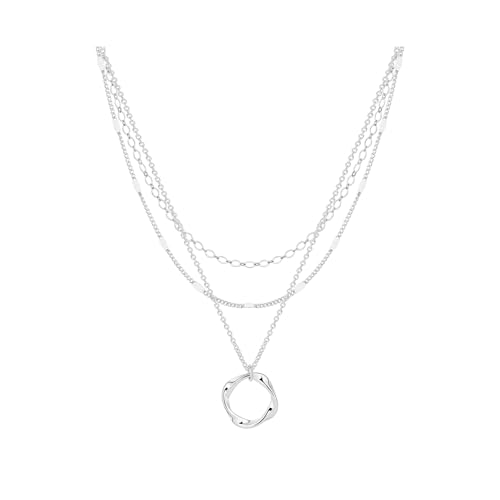 SJUIEO 3-teiliges Damen-Halskettenset mit zartem silbernem Twist-Ring-Anhänger, mehrschichtige Kette, verstellbarer Halsreif, modisches Set, einfache Stapelkette, Schmuckgeschenk für Mädchen von SJUIEO