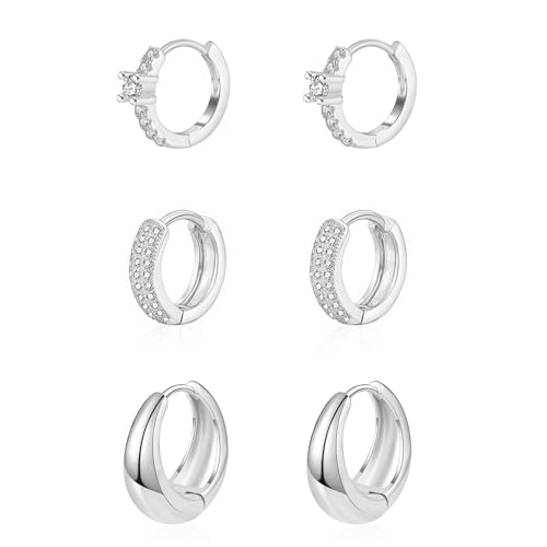 SJUIEO 3-teiliges Set 14 Karat Silber Zirkon Damen kleine Ohrringe Set Silberschmuck Modeaccessoires Mädchen Ohrringe hypoallergen SJUIEO 3-teiliges Set 14 Karat Silber Zirkon Damen kleine Ohrringe Set Silberschmuck Modeaccessoires Mädchen Ohrringe hypoallergen von SJUIEO