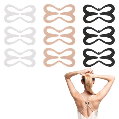 SJUIEO 9-teiliger unsichtbarer BH in Libellenform mit Anti-Fall-Schnalle, Dekolleté-Kontrollclip und versteckter Schultergurtschnalle (transparente Farbe, Hautfarbe, Schwarz) von SJUIEO