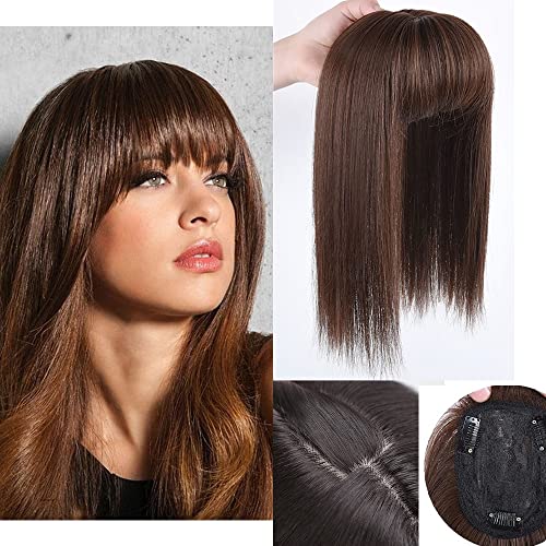 14 "Kunsthaar-Topper-Perücken-Haarverbesserer mit geradem Pony 3 Clips in geraden Haarverlängerungen Haarverschlussstück Haarteile für Frauen (14inch/35cm, 12#) von SJZDYLXY