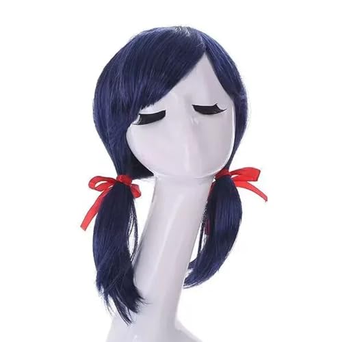 Ladybug Cosplay-Perücke mit doppeltem Pferdeschwanz, Kunsthaar, kurz, glatt, Kostüm, Cosplay, Damen, Haarersatzperücke für Party, Dating, Halloween, Dunkelblau (Dunkelblau) von SJZDYLXY