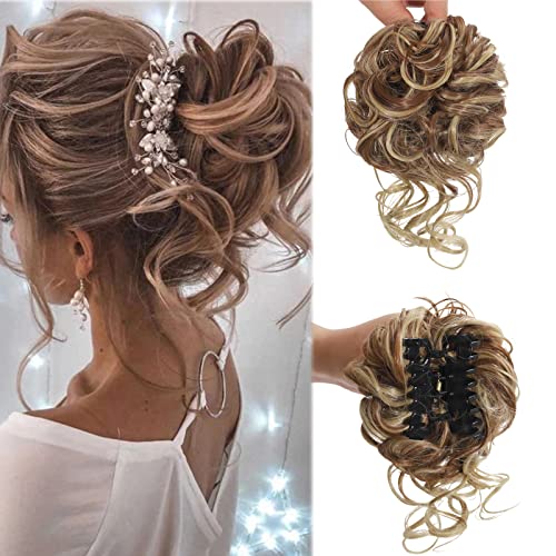 Synthetische Klaue Messy Bun zerzaust Lockige Klaue Haar Dutt Wellenkralle Haarteil Donut Hochsteckfrisur Klaue Clip In Buns Pferdeschwanz für Frauen Mädchen (Wavy, 12H24) von SJZDYLXY