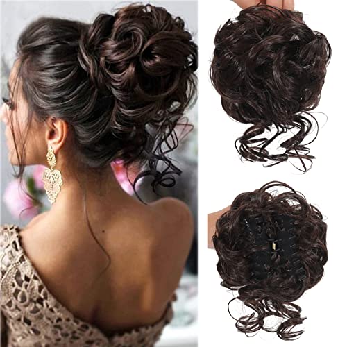 Synthetische Klaue Messy Bun zerzaust Lockige Klaue Haar Dutt Wellenkralle Haarteil Donut Hochsteckfrisur Klaue Clip In Buns Pferdeschwanz für Frauen Mädchen (Wavy, 2/33) von SJZDYLXY