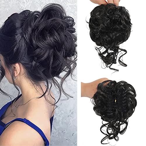 Synthetische Klaue Messy Bun zerzaust Lockige Klaue Haar Dutt Wellenkralle Haarteil Donut Hochsteckfrisur Klaue Clip In Buns Pferdeschwanz für Frauen Mädchen (Wavy, 2#) von SJZDYLXY