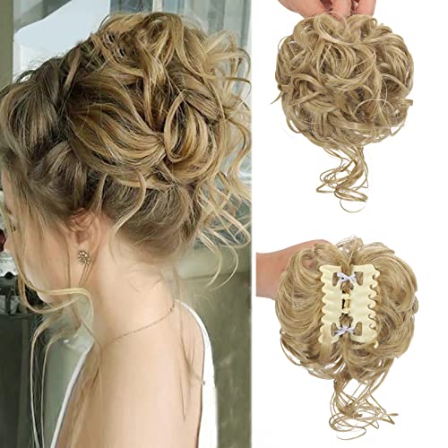 Synthetische Klaue Messy Bun zerzaust Lockige Klaue Haar Dutt Wellenkralle Haarteil Donut Hochsteckfrisur Klaue Clip In Buns Pferdeschwanz für Frauen Mädchen (Wavy, 24#) von SJZDYLXY
