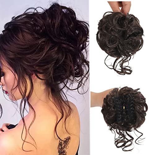 Synthetische Klaue Messy Bun zerzaust Lockige Klaue Haar Dutt Wellenkralle Haarteil Donut Hochsteckfrisur Klaue Clip In Buns Pferdeschwanz für Frauen Mädchen (Wavy, 6A) von SJZDYLXY